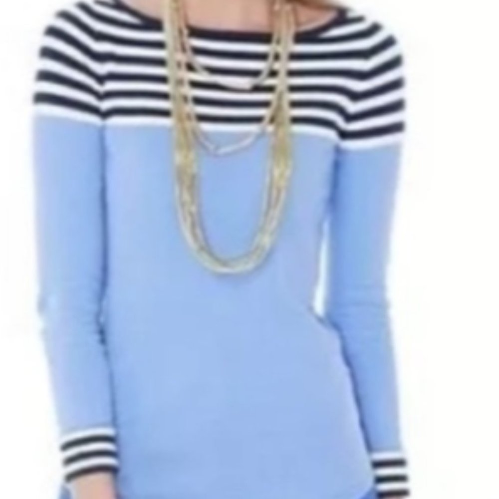 Lilly Pulitzer Maria Boatneck Sweater Size S Navy White Stripe and Periwinkle